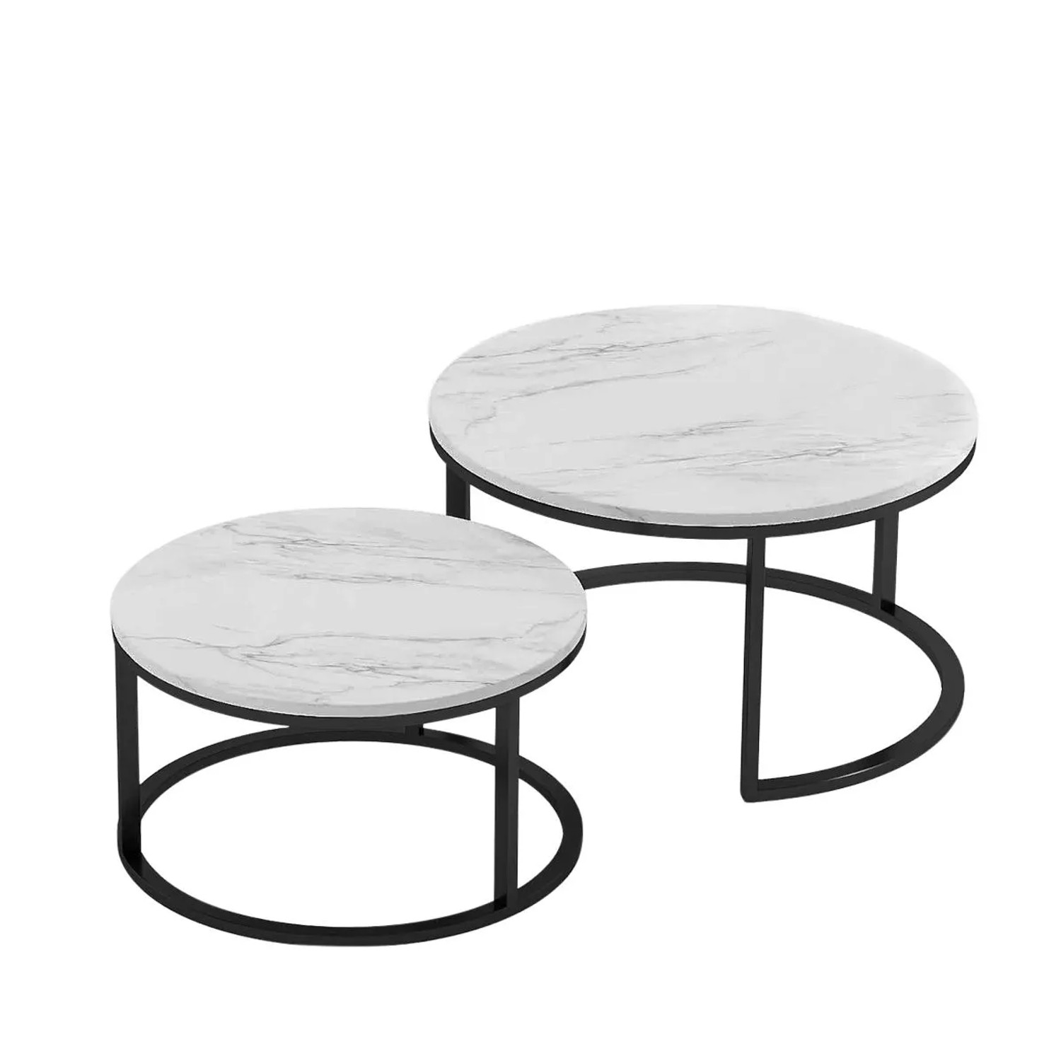 PXloue Couchtisch Satztische 2 Stk. Rund Beistelltisch 80x80x45cm und 60x60x34cm Schwarz