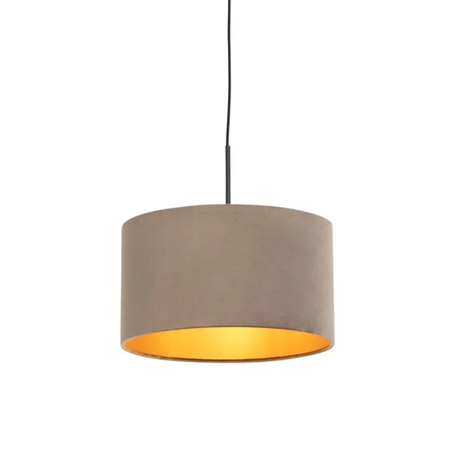 QAZQA Hängelampe mit Velourschirm Taupe mit Gold 35 cm Combi