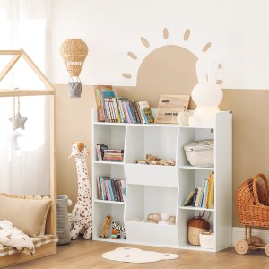 Weißes SoBuy Bücherregal KMB55-W für Kinderzimmer mit acht Fächern.