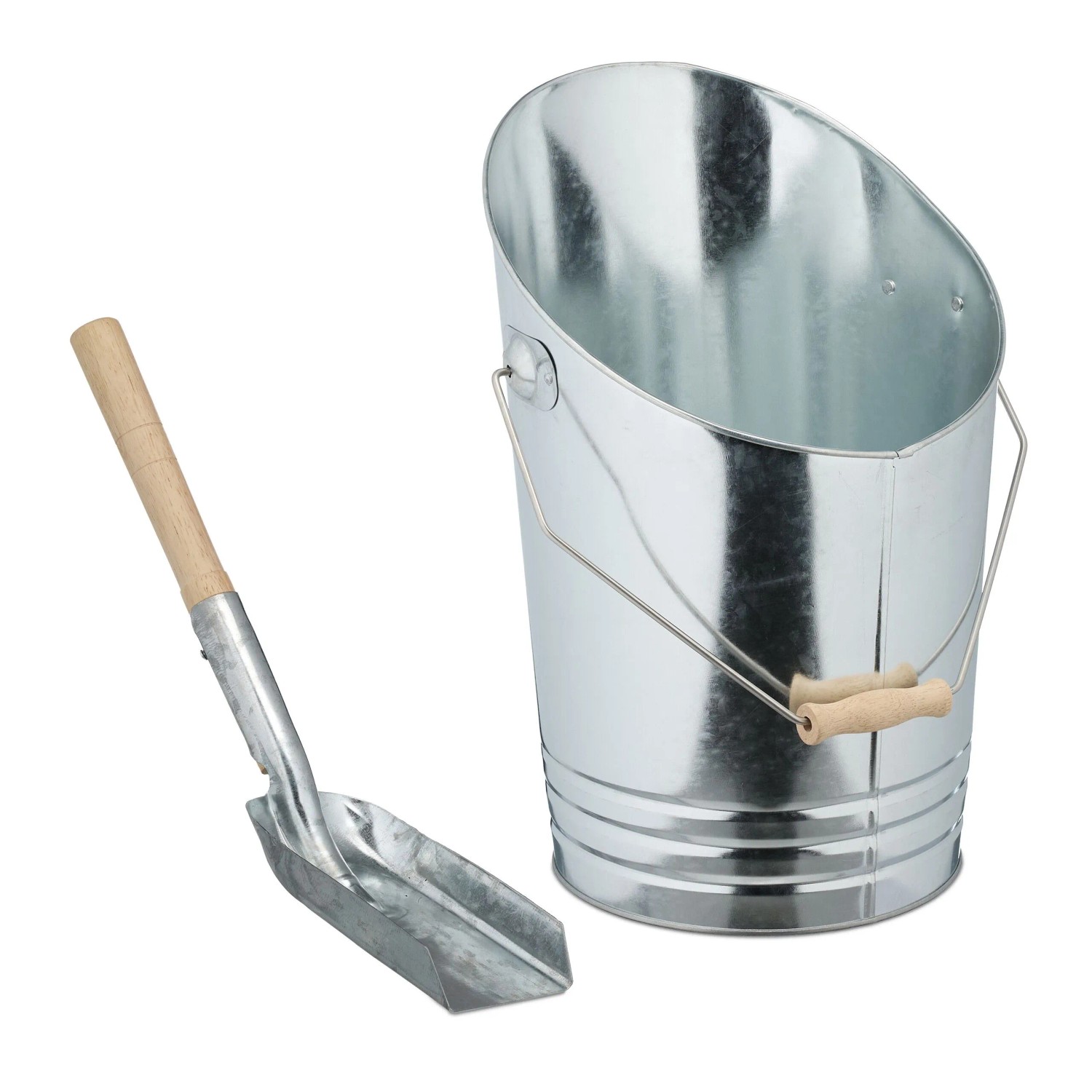 Relaxdays Kohleneimer Verzinktes Eisen Silber mit Schaufel 39 cm x 29,5 cm x 26,5 cm 0,8 kg