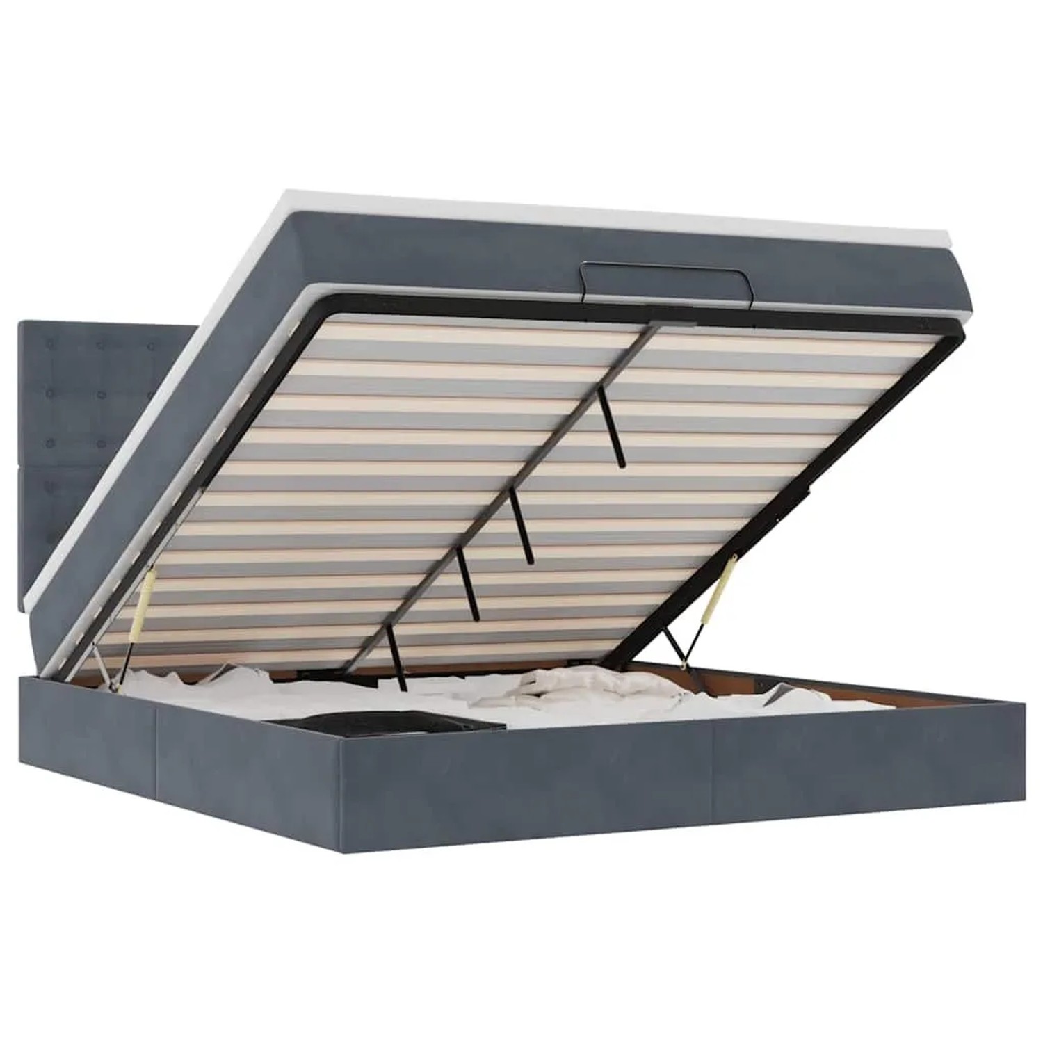 vidaXL Ottoman-Bett mit Matratzen & LEDs Dunkelgrau 180x200 cm Samt 3314481