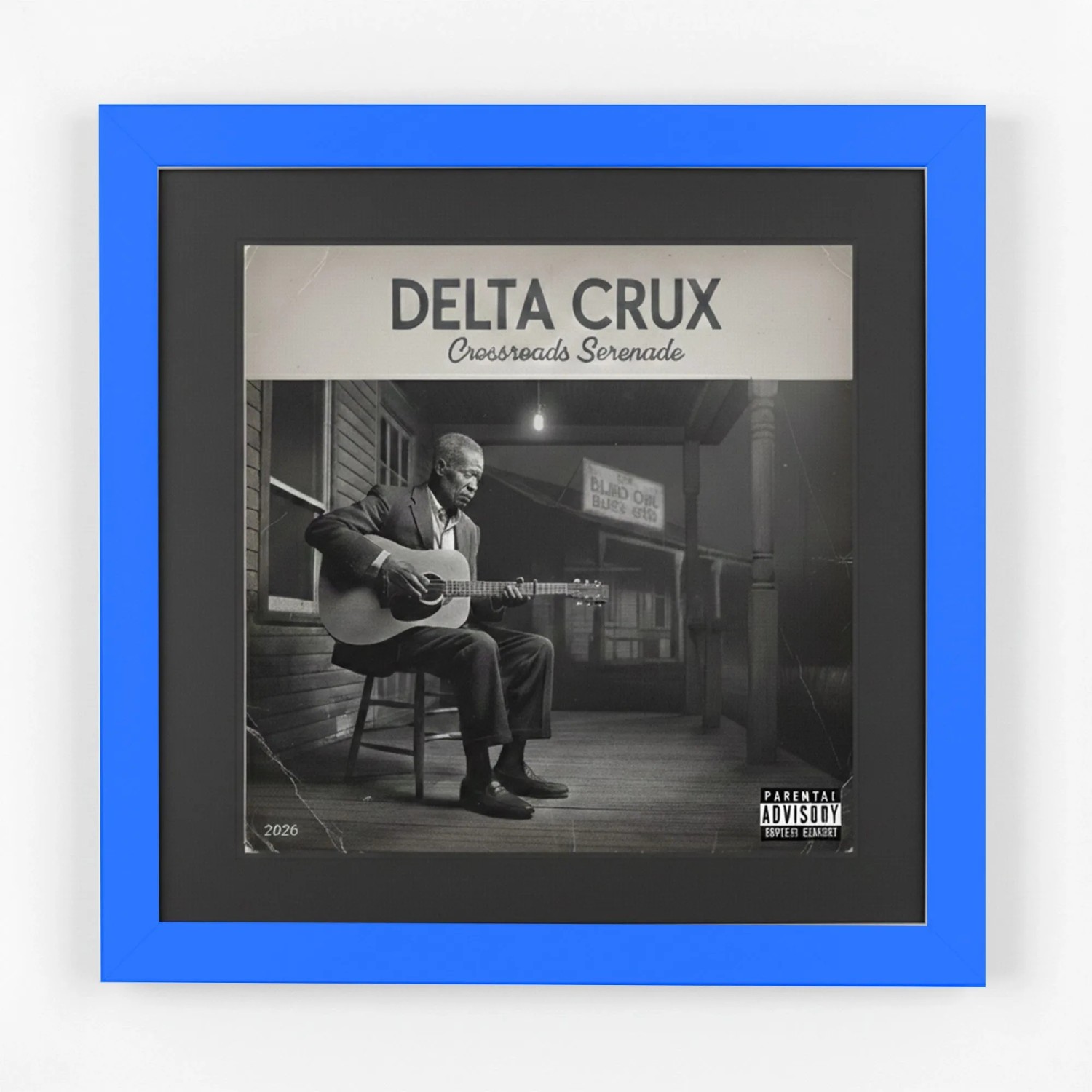 K-Möbel Schallplatten Rahmen Royalblau 40x40cm mit Schwarzem Passepartout für das Cover