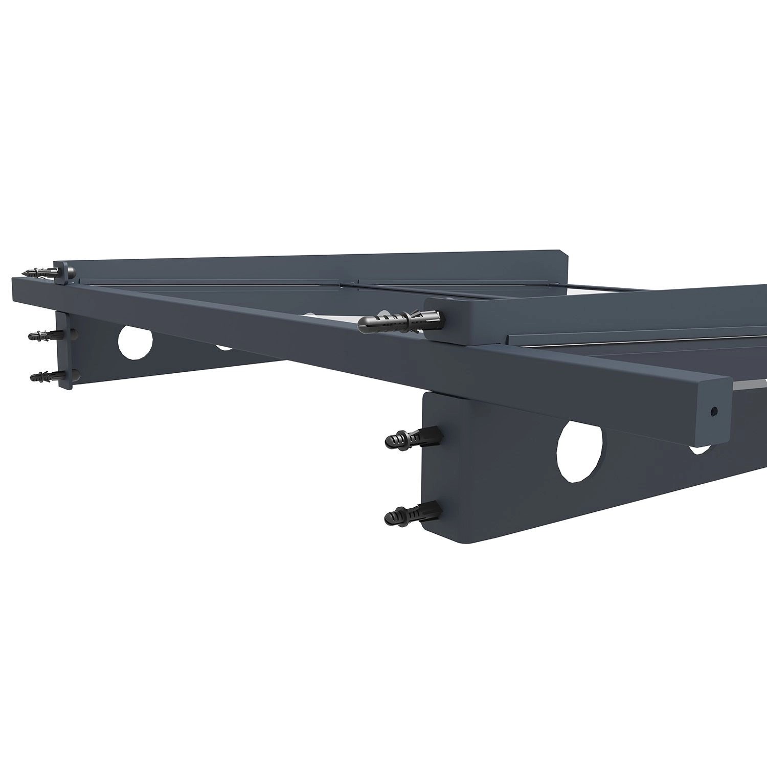 Detailansicht Juskys Vordach Manila 100x80 cm, dunkelgraues Stahlgestell mit Acrylglas, zur Montage.