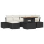 Schwarzes 7-teiliges vidaXL Garten-Sofa-Set aus Poly Rattan mit Tisch und Stauraum.