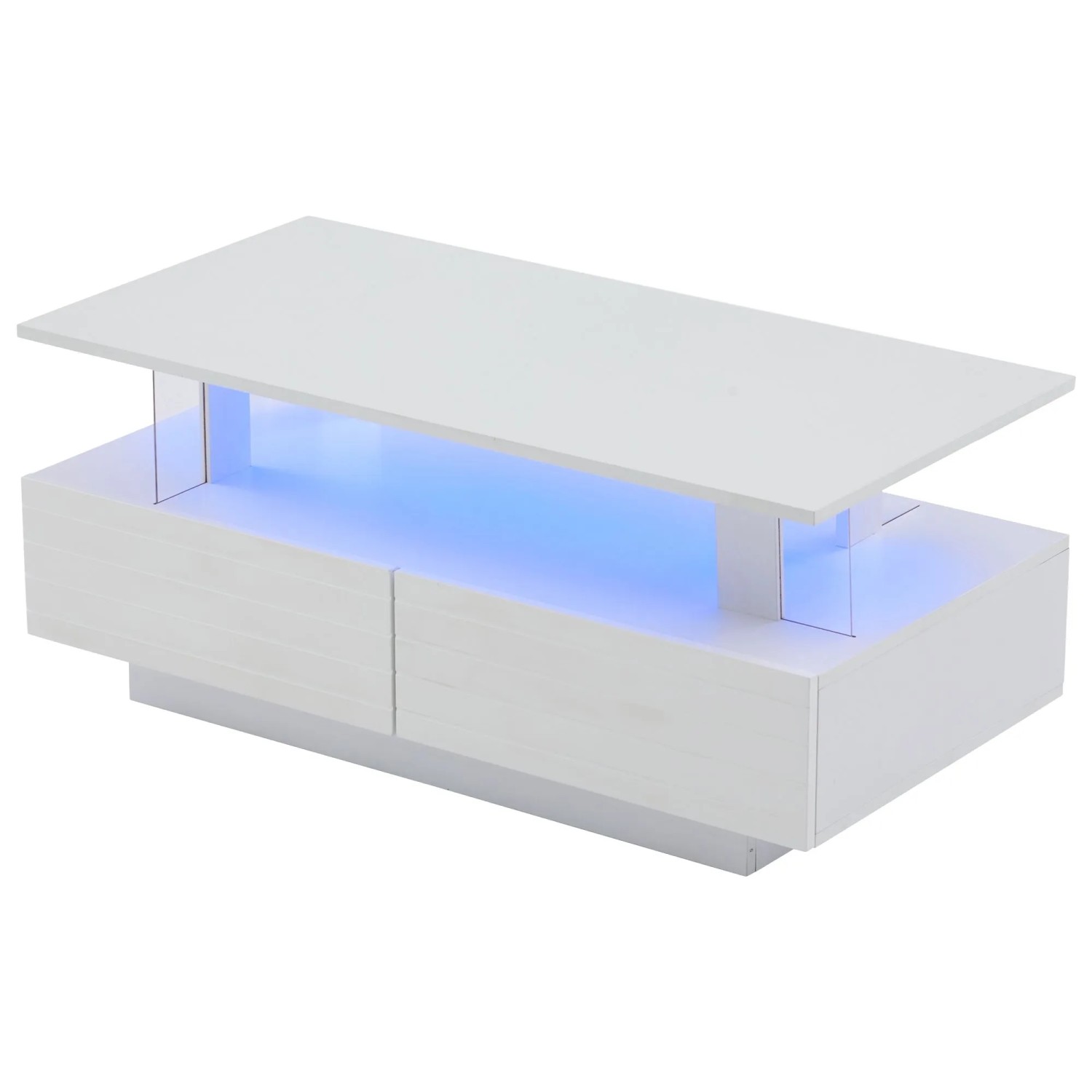ModernLuxe Couchtisch mit Led Beleuchtung 2 Ebenen 1 Schublade Acryl Weiß