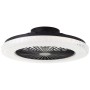 Schwarze LED-Deckenleuchte Badria mit Ventilator, Ø 49cm, Kristalloptik.
