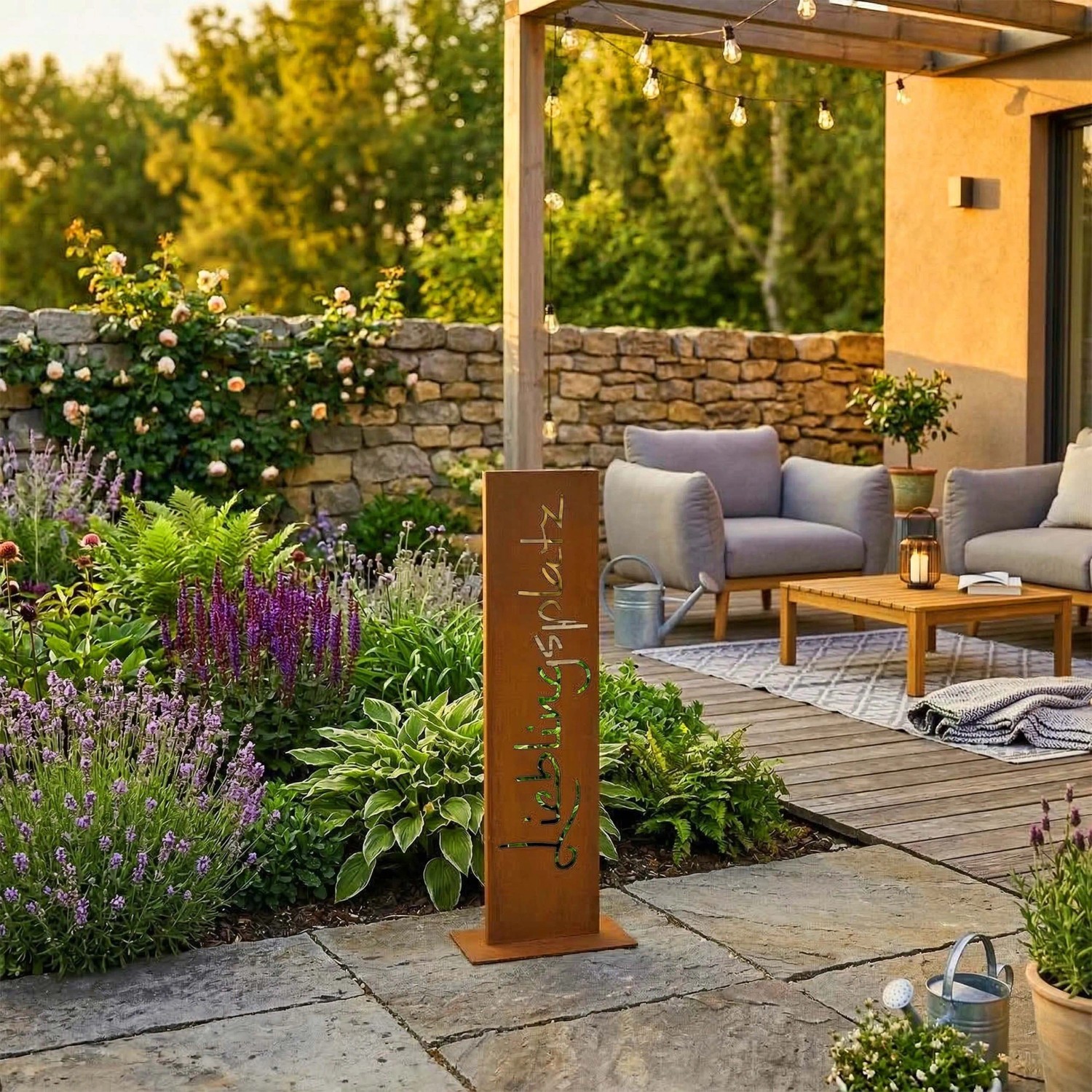 Relaxdays Gartenschild Cortenstahl Braun Wetterfest 71 cm x 20 cm x 15 cm_2