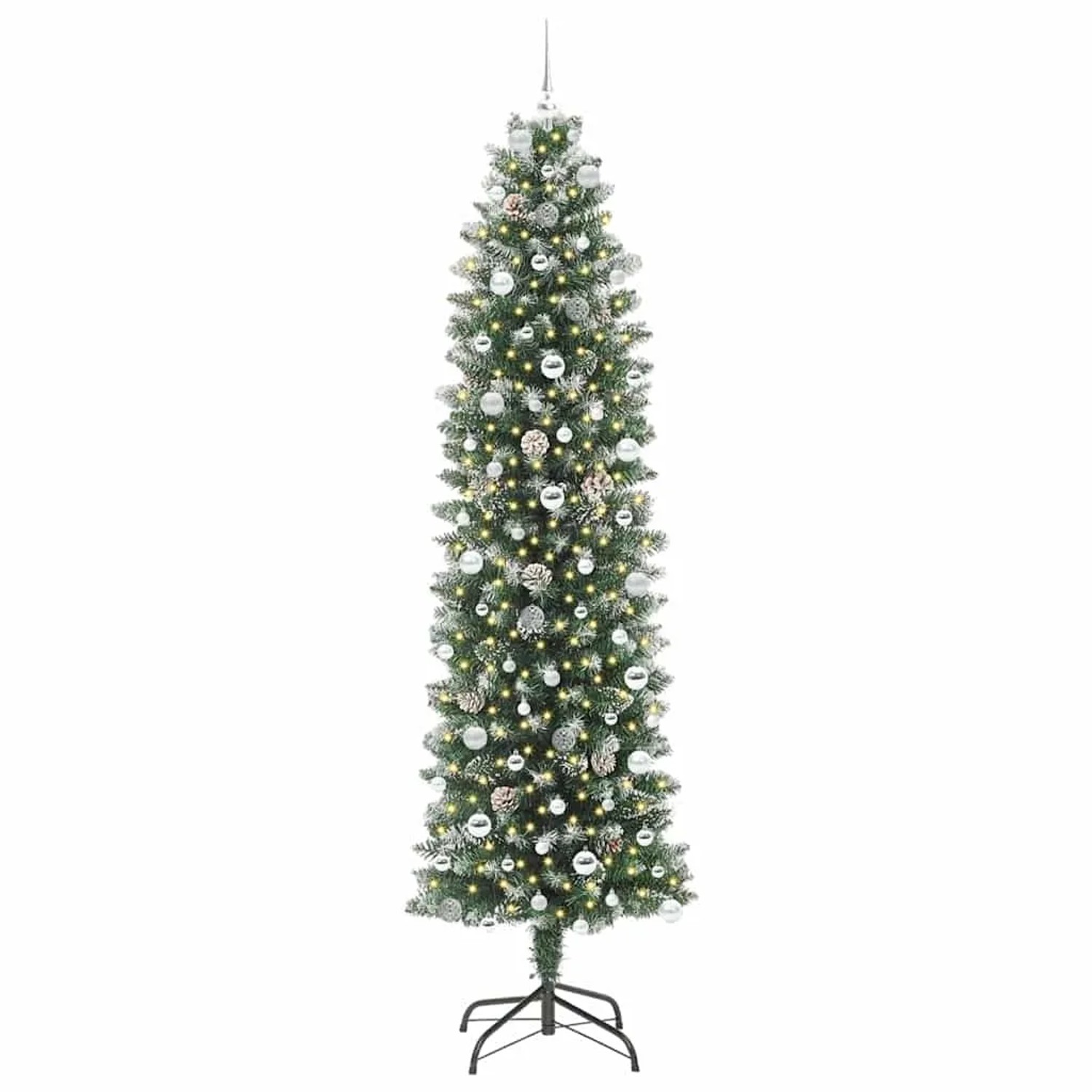 vidaXL Künstlicher Schlanker Weihnachtsbaum Grün und Weiß 240 cm 3395322