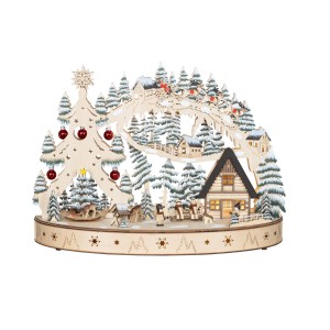 LED-Lichterbogen Weihnachtstraum aus Holz mit drehendem Baum, Teil der OBI Weihnachtsdekoration.