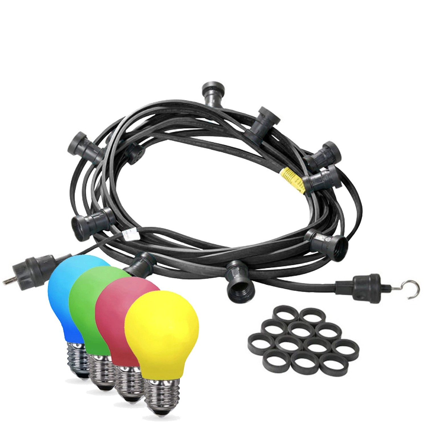 Satisfire Illu- Partylichterkette 20m Schwarz Außen Biergarten 20 Bunte LED Tropfenlampen