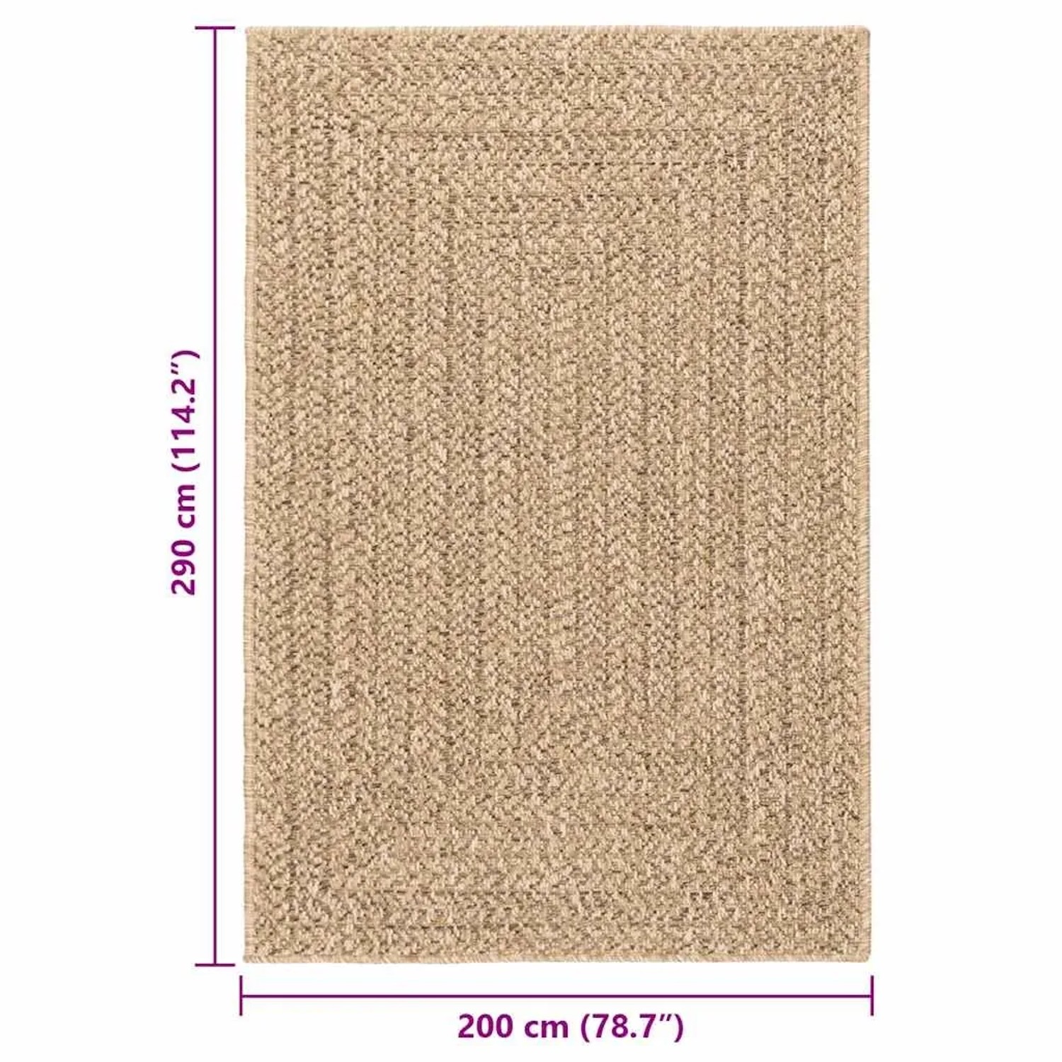 Rechteckiger vidaXL Teppich in Juteoptik, 200x290 cm, für Innen- und Außenbereiche.