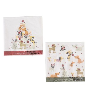 Boltze Servietten Barney, 2-fach sortiert, mit Hunde-Motiven für Weihnachten, 20 Stück.