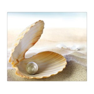 Banjado Herdabdeckplatte Glas mit Perlenmuschel Motiv, 60x52cm. Auch als Schneidebrett nutzbar.