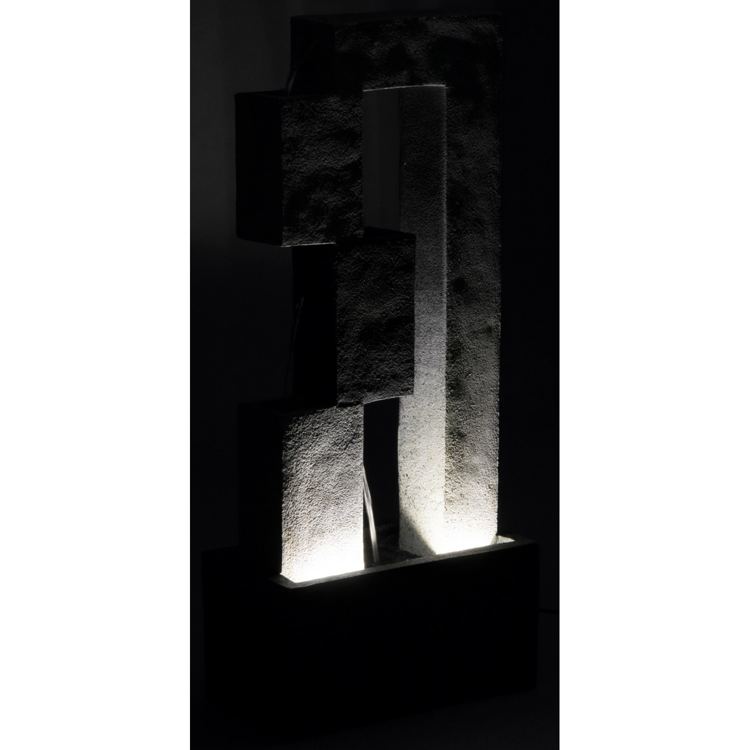 Dobar Design Gartenbrunnen XL Kaskade mit LED-Beleuchtung und drei Stufen in Steinoptik.