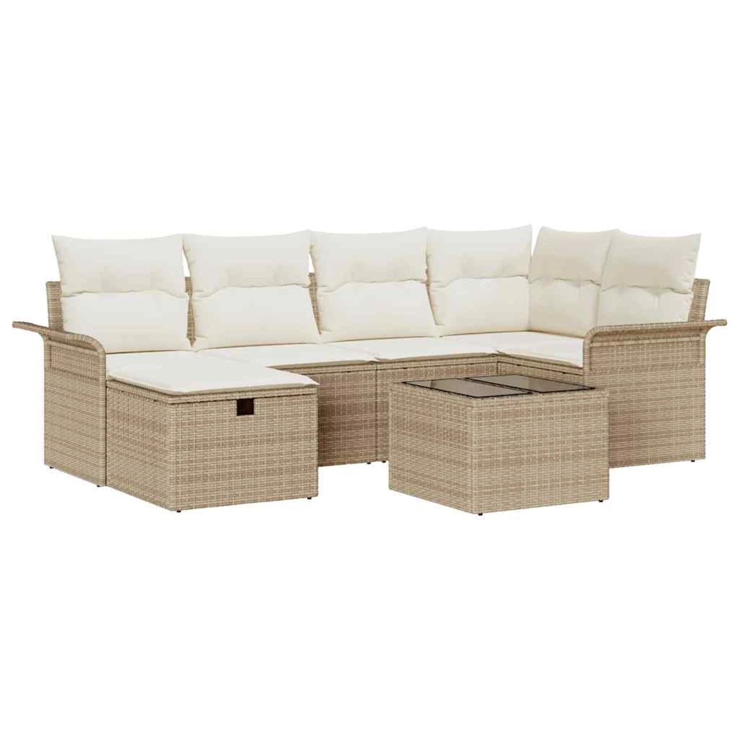 vidaXL Garten-Sofa-Set mit Kissen mit Speicher 7-Tlg Beige Poly Rattan 3360 günstig online kaufen