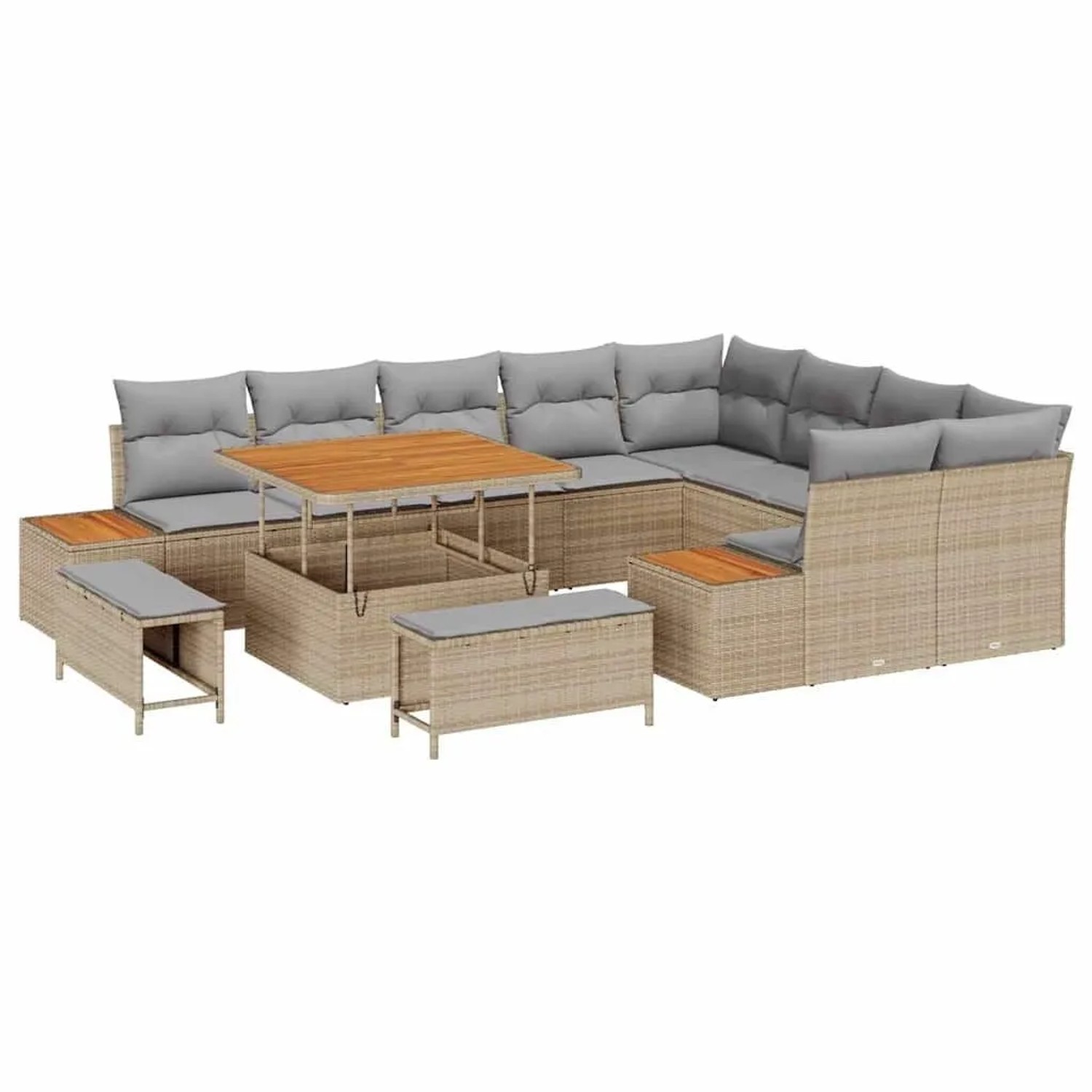 vidaXL Gartensofa-Set mit Kissen mit Speicher 12 Stk Beige Poly Rattan 3364 günstig online kaufen