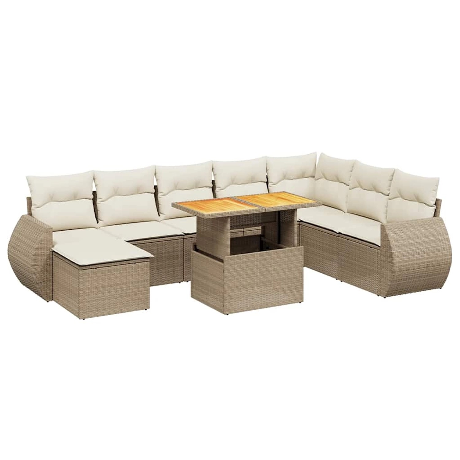 vidaXL 9-Tlg Garten-Sofagarnitur mit Kissen Beige Poly Rattan 3272332 günstig online kaufen