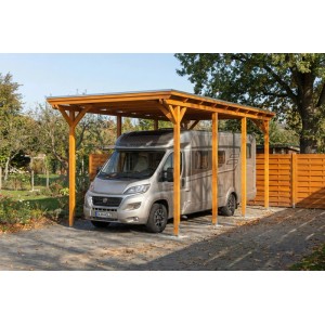 Skan Holz Carport Emsland Caravan Stahl-Dachplatten 402 cm x 846 cm Eiche Hell