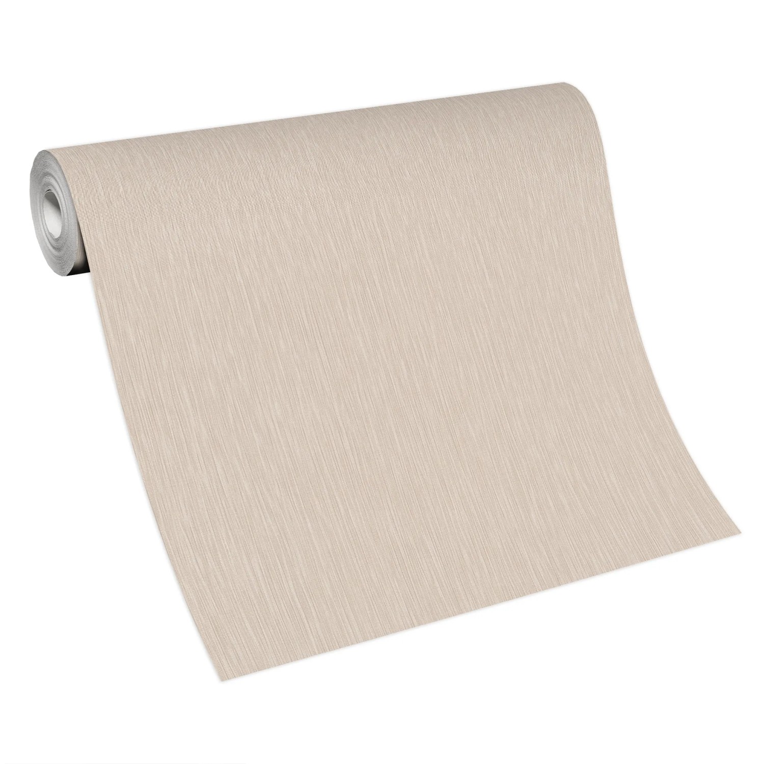 Beige Vliestapete von Guido Maria Kretschmer, Rolle mit feiner Linienstruktur.