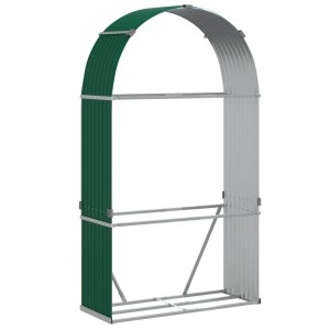 Grüner vidaXL Kaminholzunterstand aus verzinktem Stahl, ideal zur Brennholzlagerung.