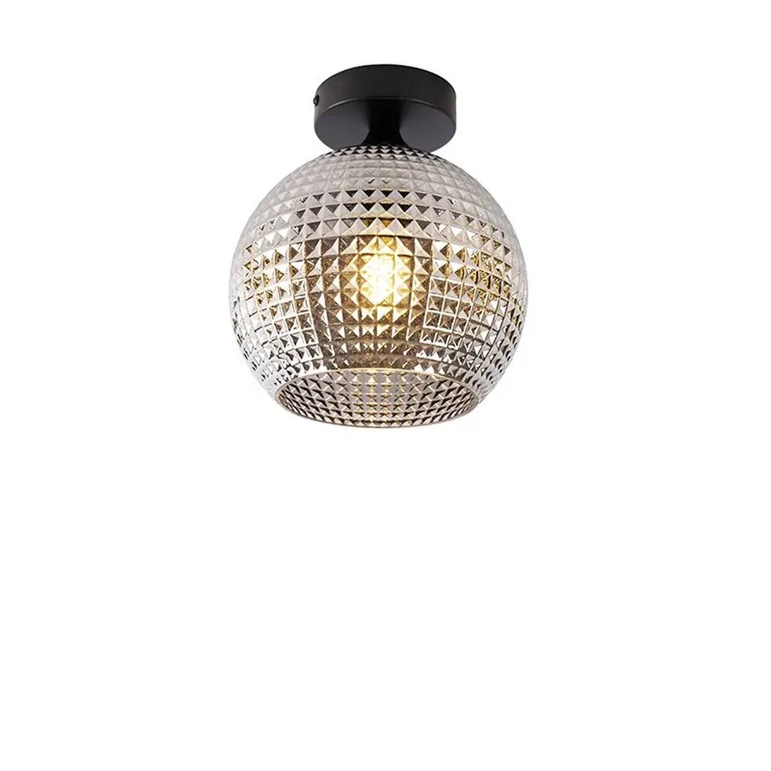 QAZQA Art Deco Deckenleuchte Schwarz mit Rauchglas Kugel