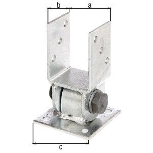 Feuerverzinkter Alberts Pfostenträger, 71x60/100x100 mm, bewegliches Oberteil für schräge Mauern.
