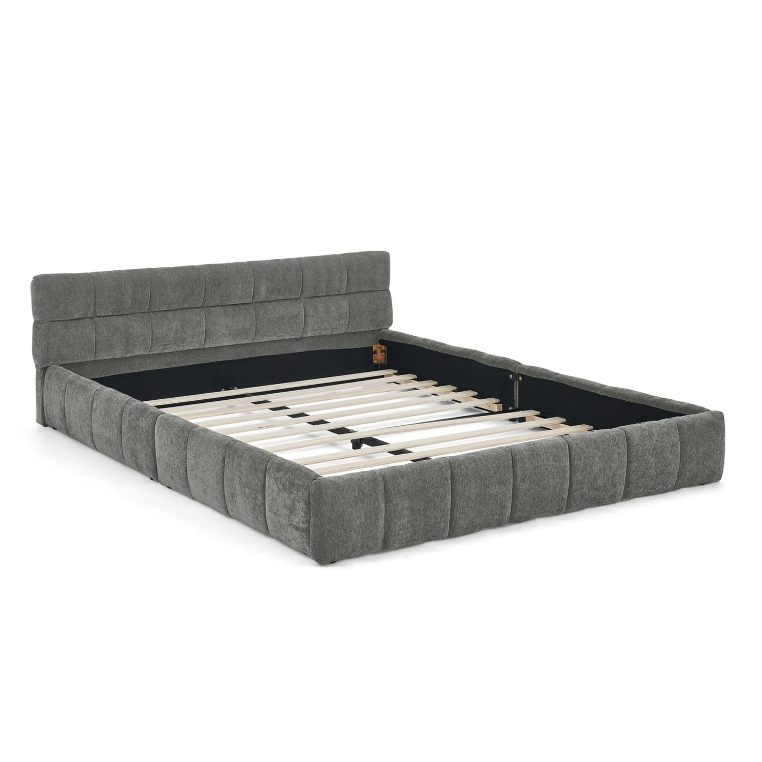 okwish Einzelbett 140x200cm mit Chenille Bezug Kinderzimmer Grau ohne Matratze