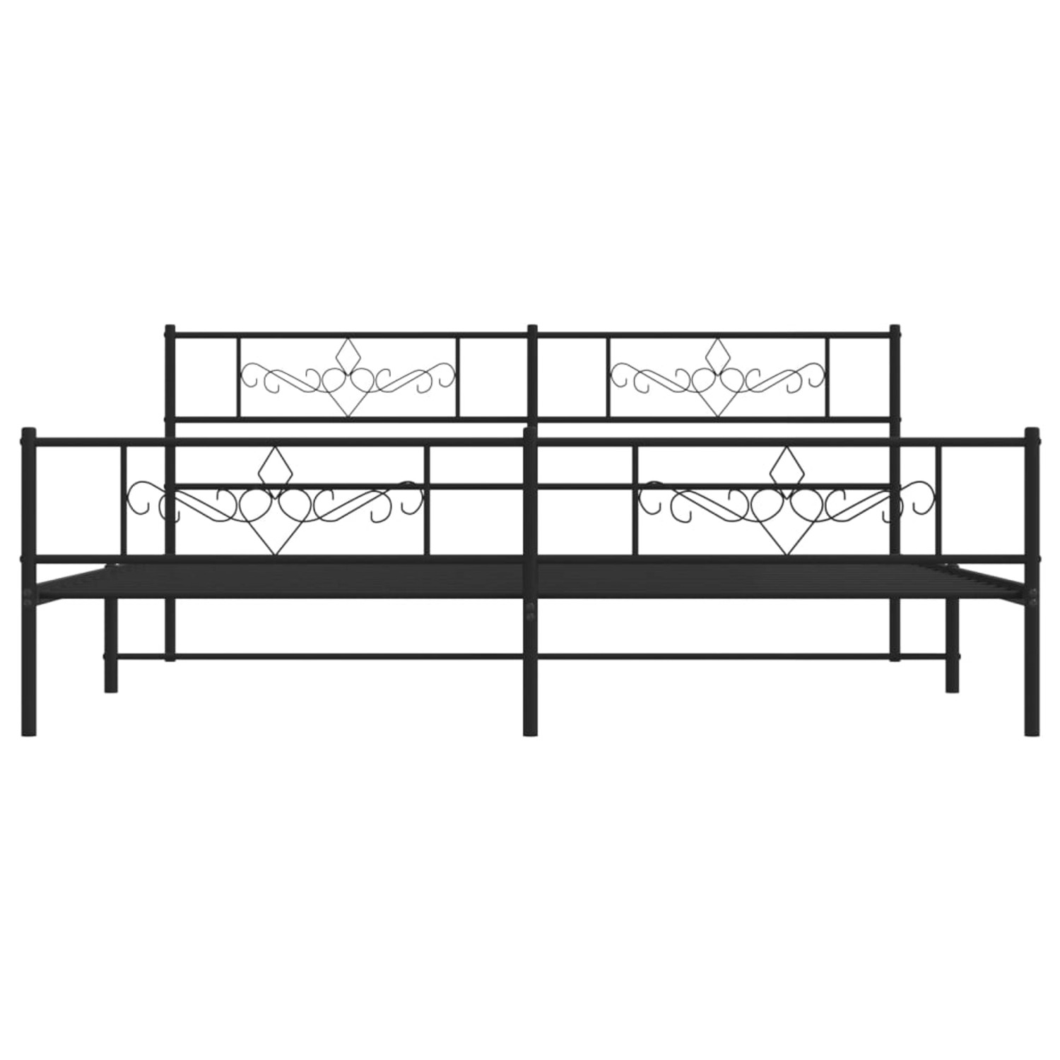 Schwarzes Metall Bettgestell mit Kopf- und Fußteil, 183x213 cm, dekoratives Design für Schlafzimmer.