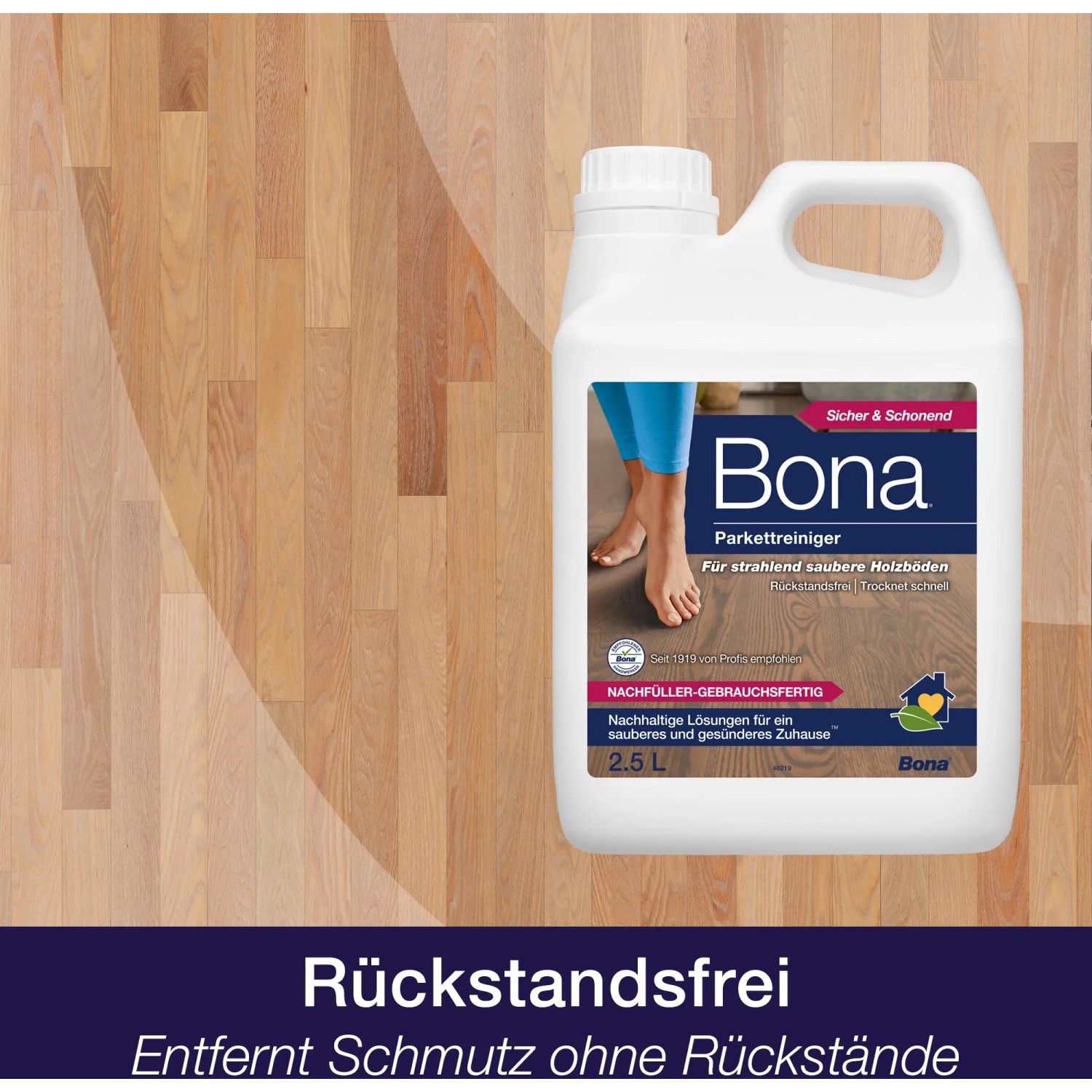 Bona Parkettreiniger Nachfüllkanister 2,5 l für die Reinigung und Pflege von Parkettböden.