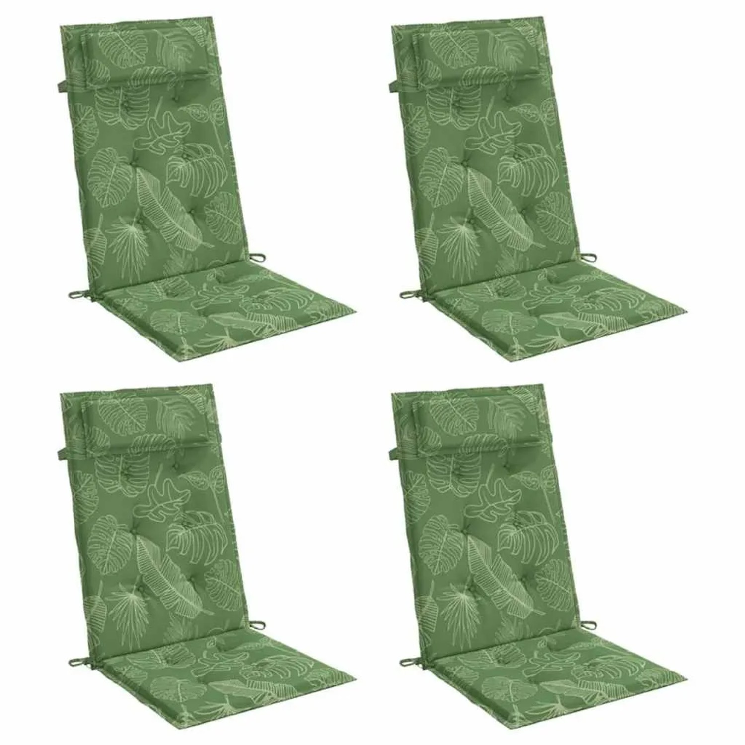 4er Set Hochlehner Auflagen mit Blattmuster für Gartenstühle.