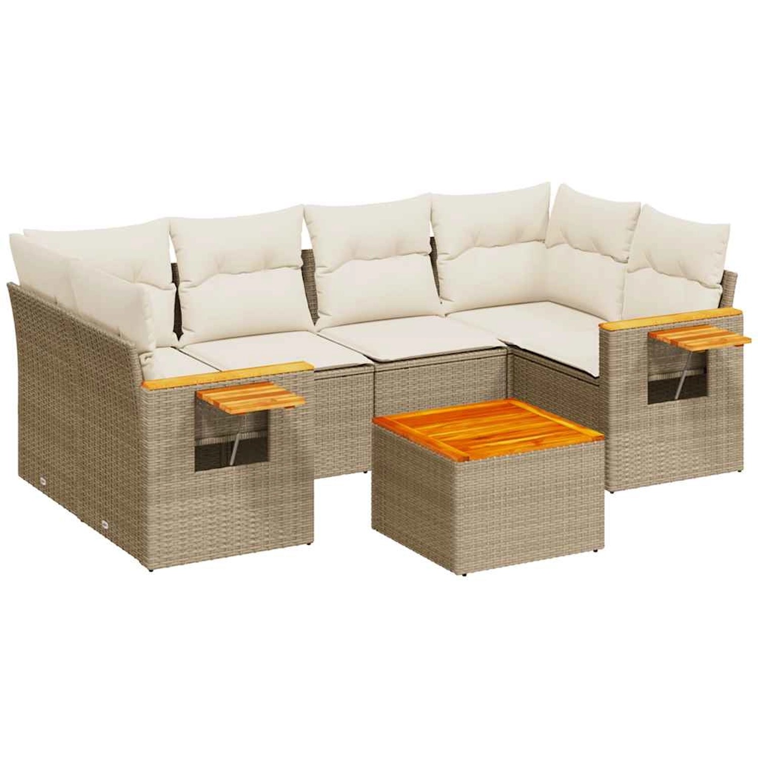 vidaXL 7-Tlg Garten-Sofagarnitur mit Kissen Beige Poly Rattan 3226639 günstig online kaufen