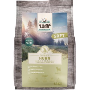 Wildes Land Soft Puppy Trockenfutter Huhn, Reis & Wildkräuter, 1,5kg. Welpenfutter mit hohem Fleischanteil.