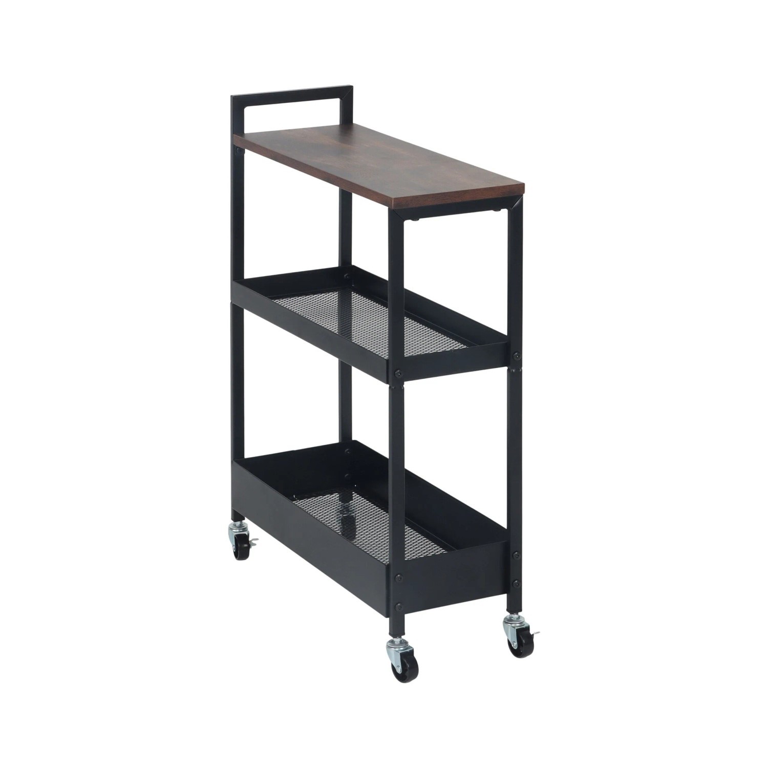 Relaxdays Nischenwagen Stahl MDF Schwarz Braun mit Rollen 70 cm x 50 cm x 20 cm
