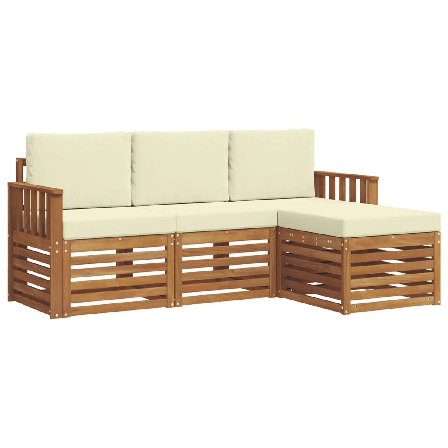 vidaXL Sofagarnituren 4 Tlg Natur und Creme Massivholz Akazie 3374600