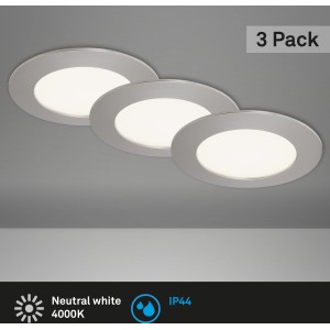 Briloner LED-Einbauleuchten 3er-Set, Nickel matt, neutralweißes Licht für Deckenmontage.