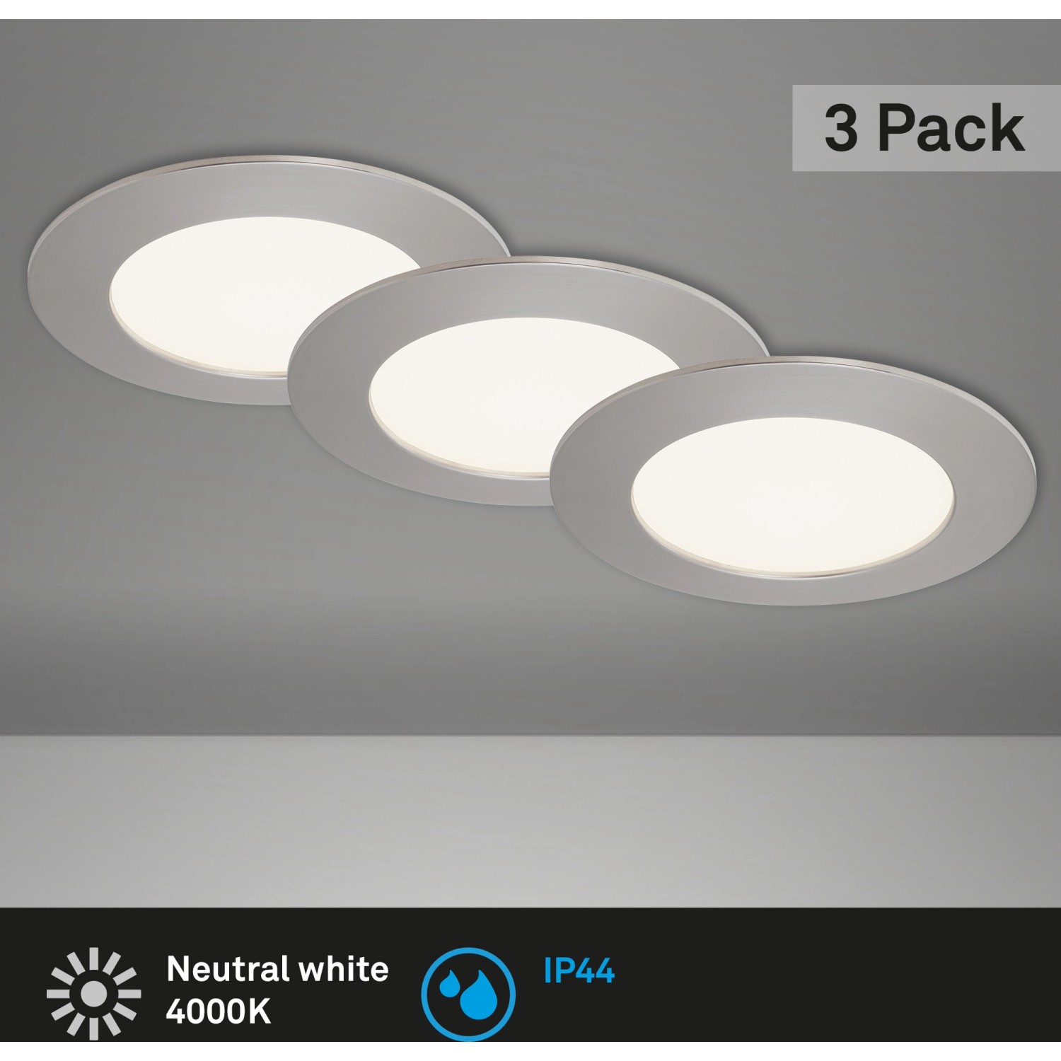 Briloner LED-Einbauleuchte 3er-Set Nickel matt H: 2,9 cm Ø: 12 cm