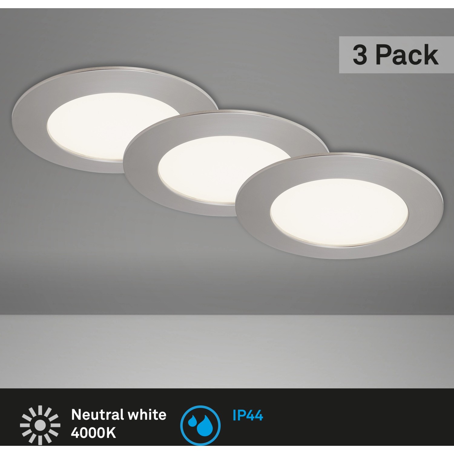 Briloner LED-Einbauleuchte 3er-Set Nickel matt H: 2,9 cm Ø: 12 cm günstig online kaufen