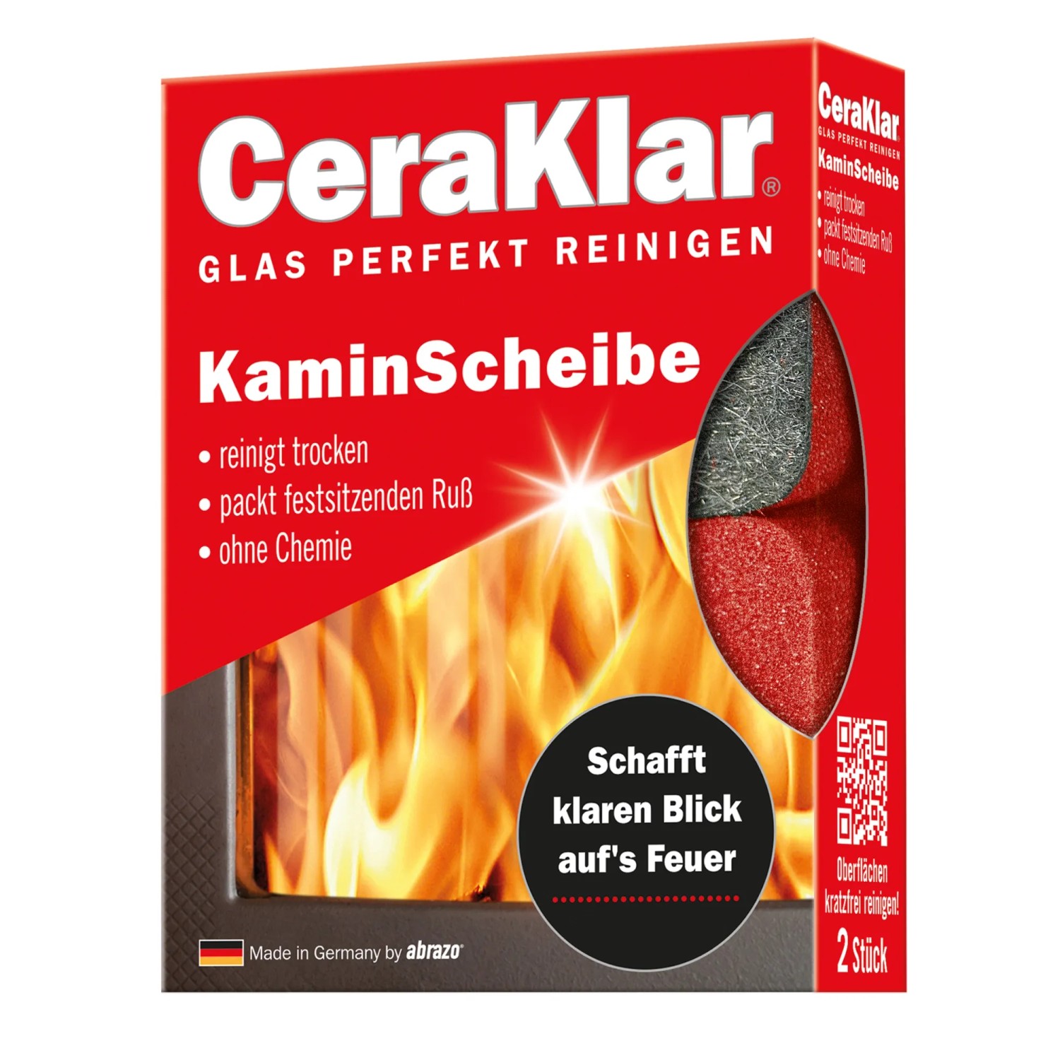 abrazo Kaminscheibenreiniger CeraKlar KaminScheibe 1 x 2 Stück