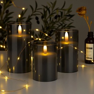 Relaxdays LED Kerzen im Glas 3er Set Echtwachs Weiß Warmweiß Flackernd Mit Fernbedienung 10 cm x 7,5 cm 12,5 cm x 7,5 cm 15 cm x 7,5 cm