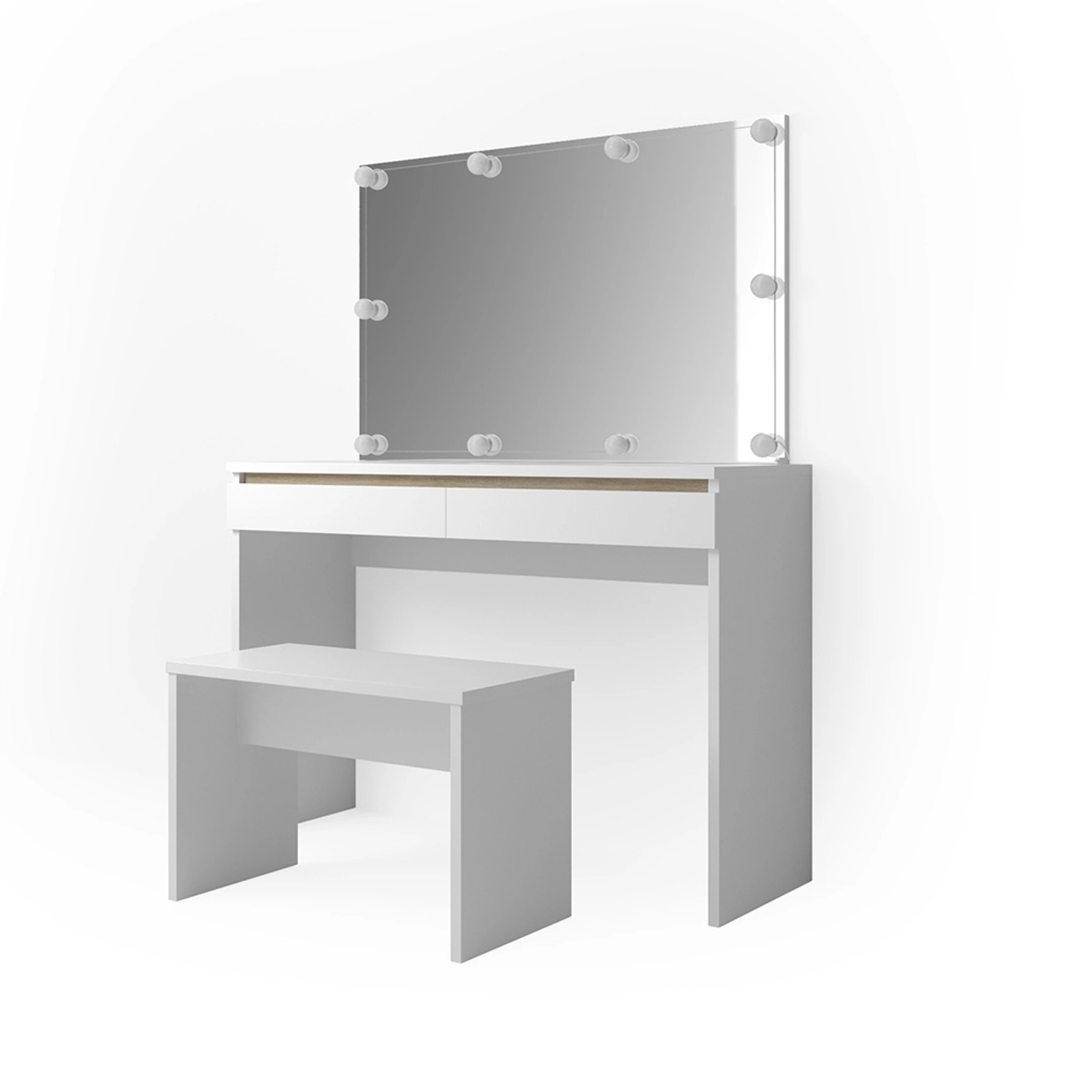 Vicco Schminktisch Emma Weiß 120 cm mit LED Beleuchtung und Bank günstig online kaufen
