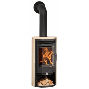 Justus Kaminofen Usedom 5D Sandstein Schwarz, 5kW, EEK A. Kamin mit Holz im Feuerraum.
