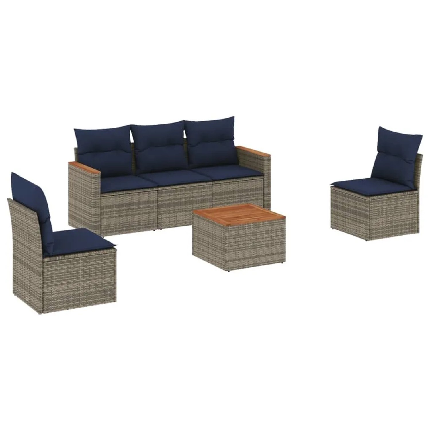 vidaXL 6-Tlg Gartensofa-Set mit Kissen Grau Polyrattan 3225858 günstig online kaufen