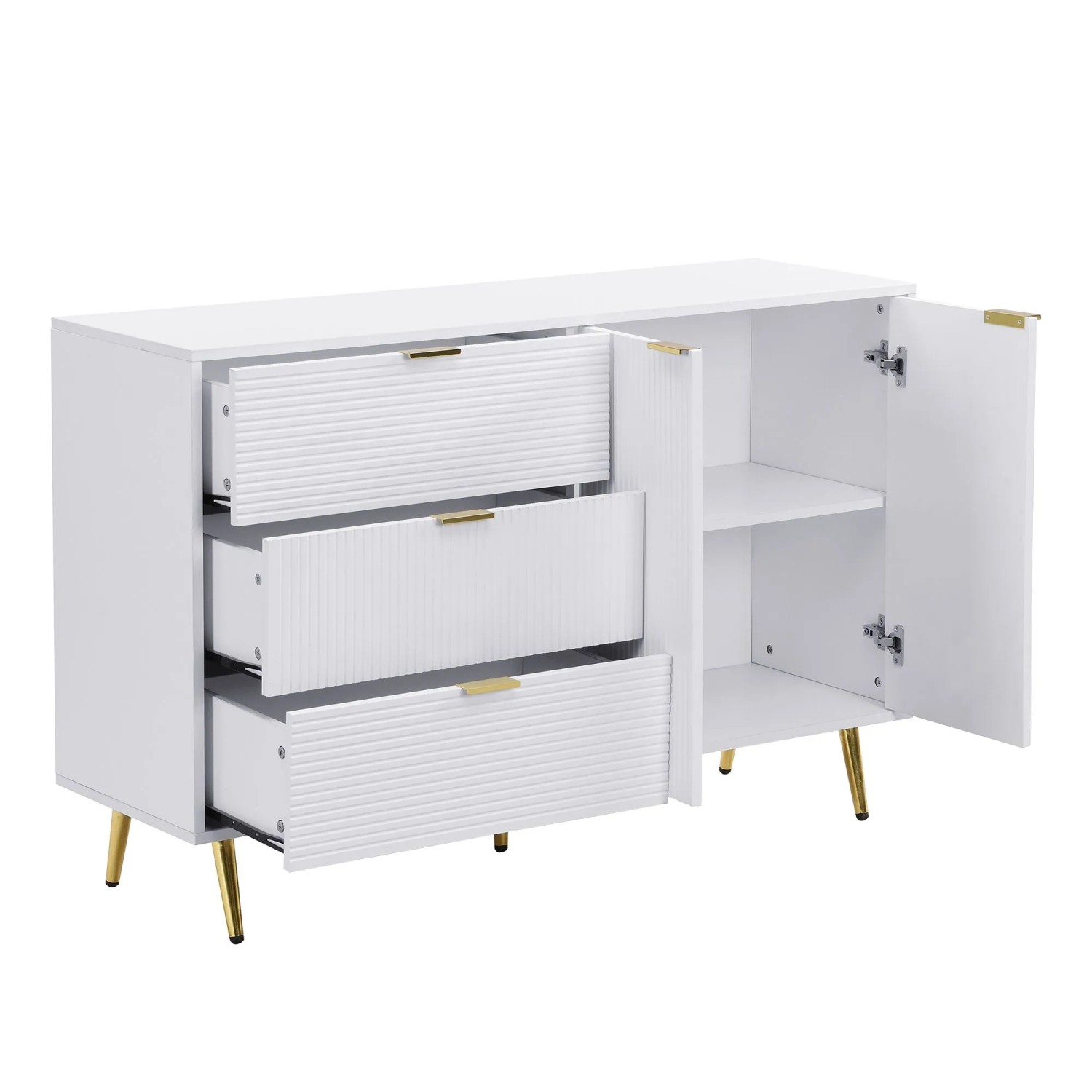 okwish Sideboard mit Türen Schubladen Wohnzimmerschrank Innenregalen 120x38x80.5cm Weiß