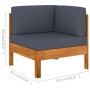 Eckteil des vidaXL Garten-Lounge-Sets aus Akazienholz mit dunkelgrauen Auflagen.