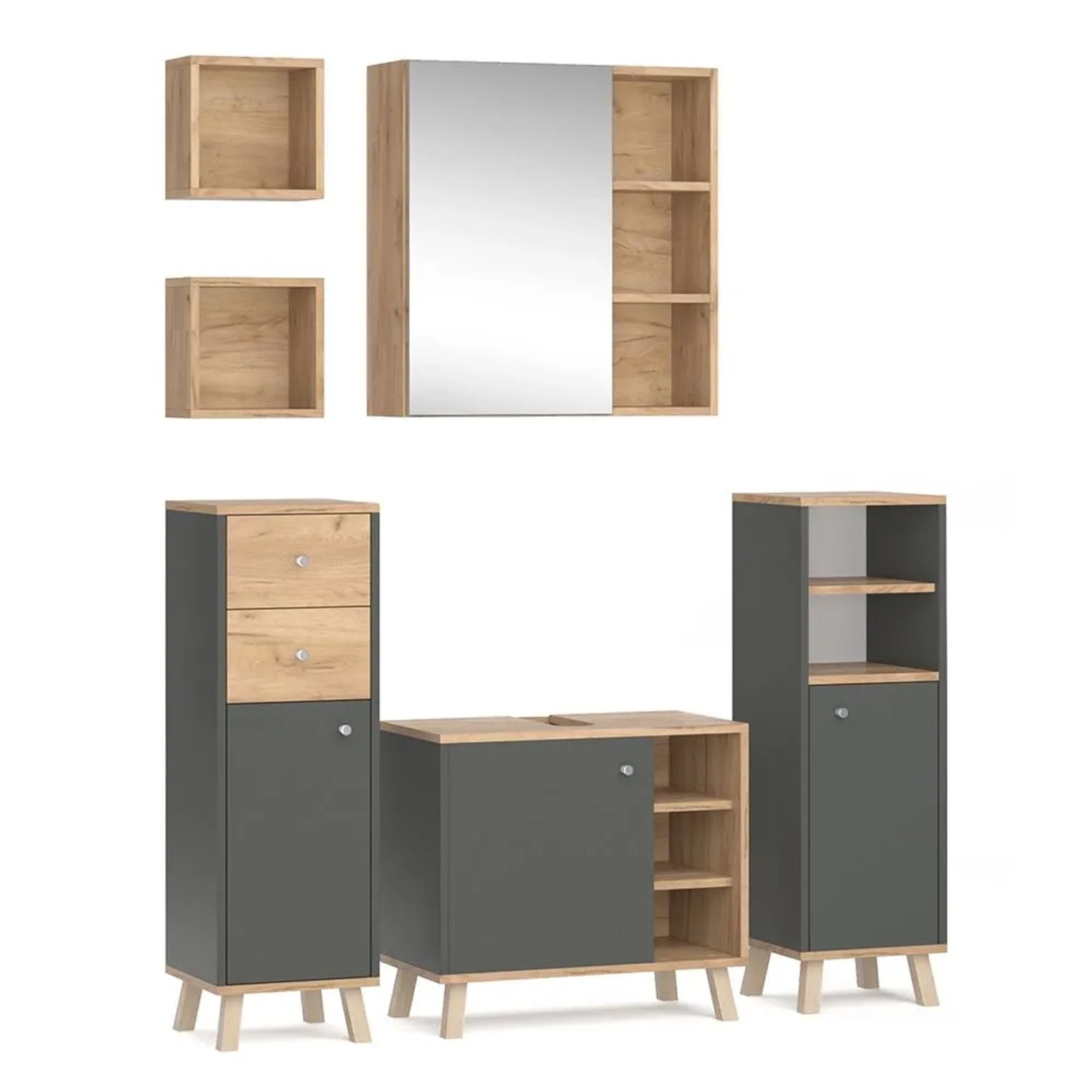 Vicco Badmöbel-Set Senyo Anthrazit 60 x 54 6-teilig