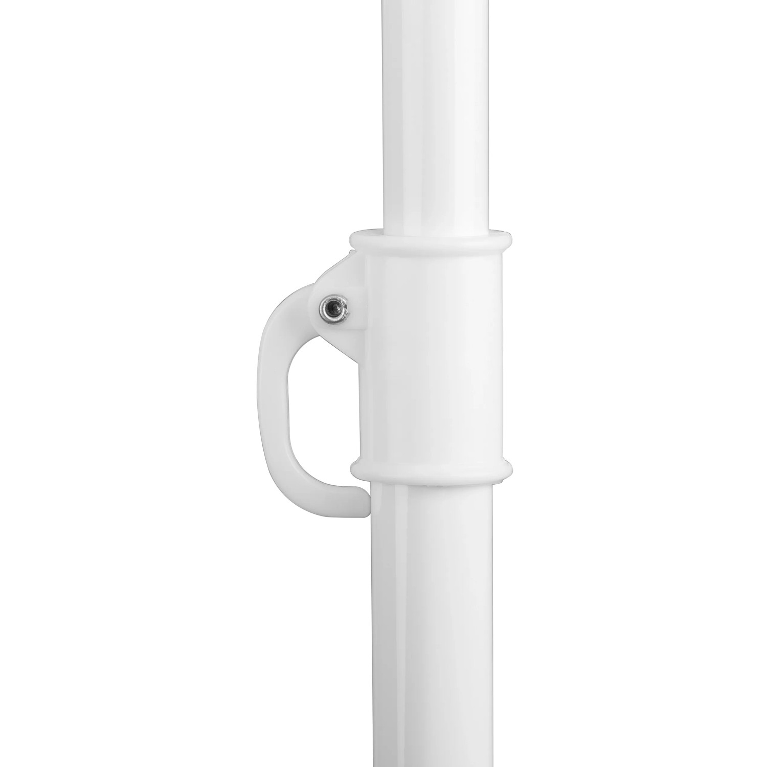 Detailaufnahme: Weiße Push-Up Mechanik eines Schneider Balkonschirms.