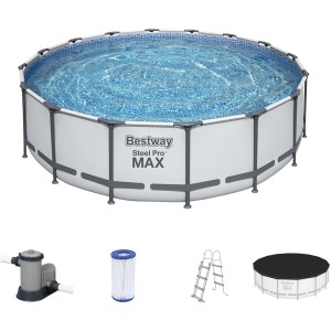 Bestway Stahlrahmenpool Set Steel Pro Max, Ø 488x122 cm, inkl. Pumpe, Leiter und Abdeckplane.