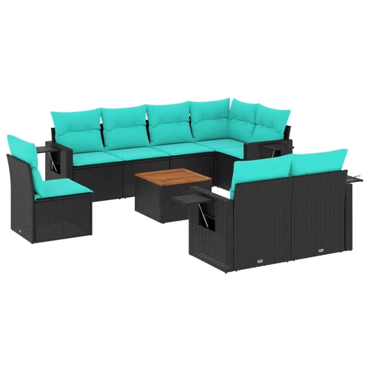 vidaXL 9-Tlg Gartensofa-Set mit Kissen Schwarzes Polyrattan 3224657