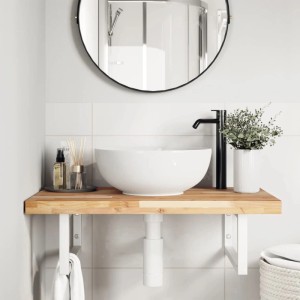 vidaXL Waschbeckenregal Wandmontage Stahl und Akazienholz 3302800