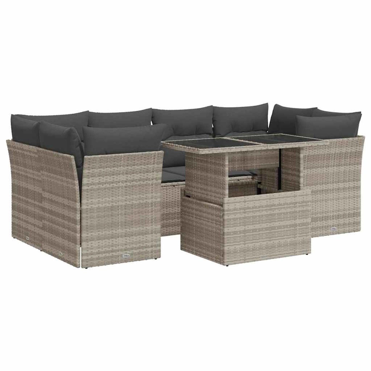 vidaXL 7-Tlg Garten-Sofagarnitur mit Kissen Hellgrau Poly Rattan 3326113 günstig online kaufen